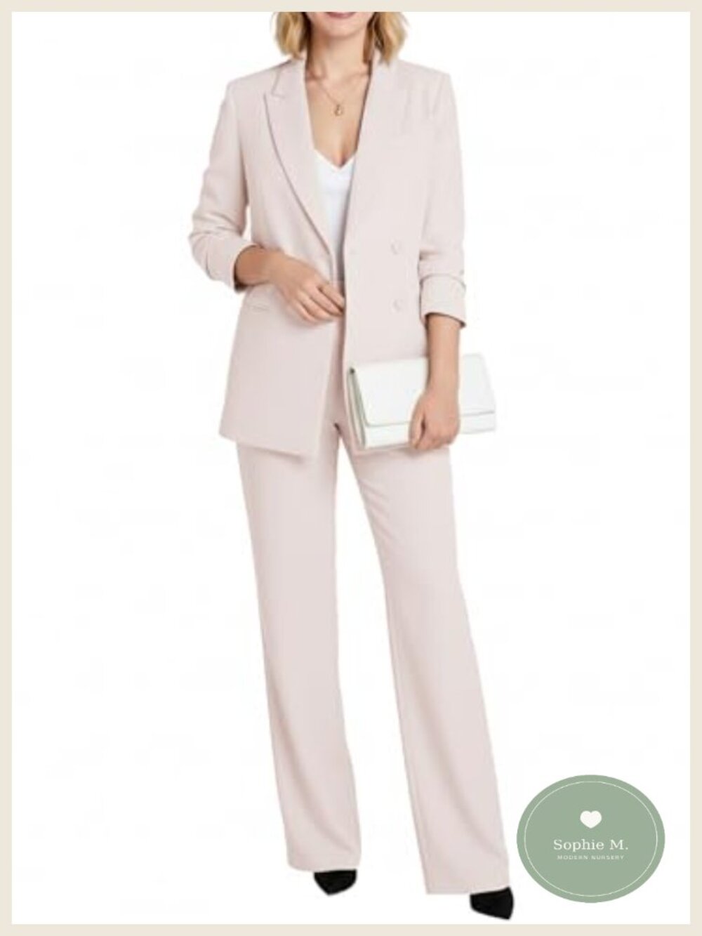 2 Piece Business Suit Set Blazer High Waisted Wide Leg Pants Office Siren
